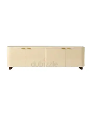 Cream low TV console / media cabinet with 4 doors