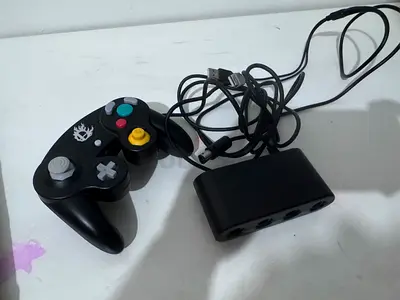 Used Nintendo GameCube controller + 4-port adapter (black) - working condition