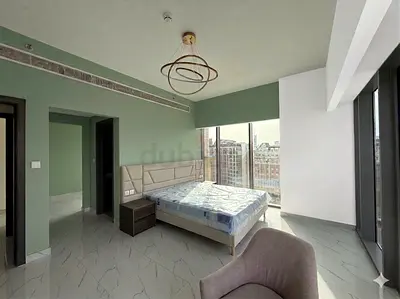 Modern textile king bed with bedside nightstands
