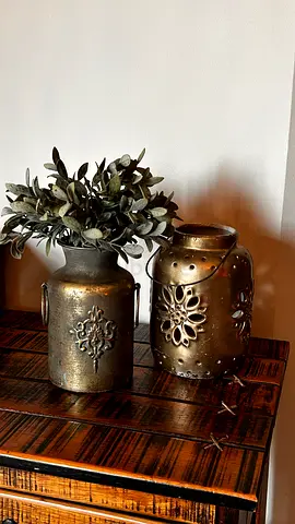 Decorative Bronze Vase and Lantern Set