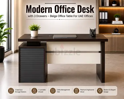Modern Office Desk with 3 Drawers – Wenge Office Table For UAE Offices