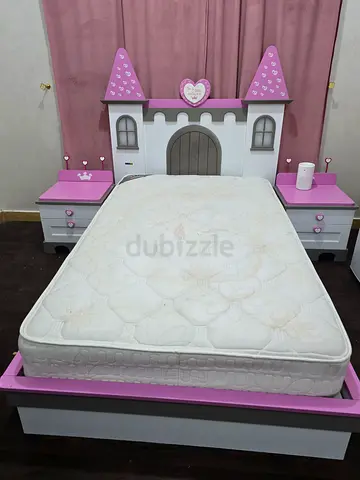 Princess Castle Single Bed with Mattress - Pink  White (Kids)