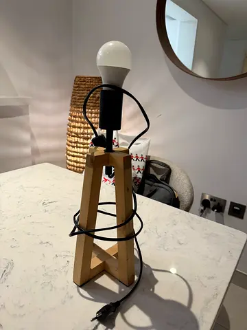 Wooden table lamp with exposed bulb - modern minimalist