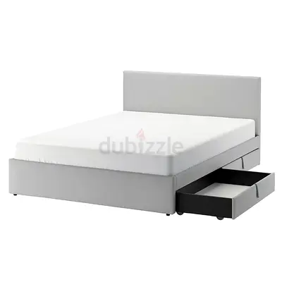 Bed, 2 storage boxes, IKEA GLADSTAD, light grey, 180x200 cm