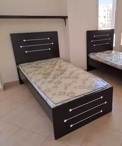 Single Bed Frame with Mattress — Dark Wood