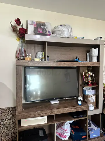 Wooden TV Entertainment Unit with Shelves - Good Condition