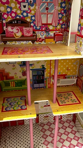 Wooden Dollhouse with Furniture - 3-Level Playhouse