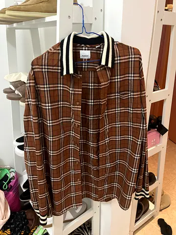 Burberry Brown checked shirt,  size tag visible