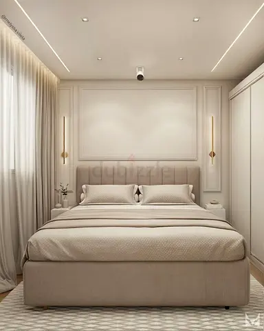Elegant Modern Design King Size Bed Frame With Medical Mattress. Stylish Fabric Bed Frame