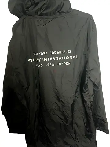 Black Stüssy International Hooded Windbreaker Jacket - Size large