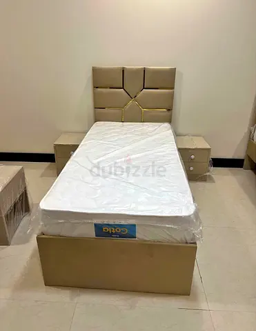 Single Bed with Headboard and Mattress Brand New Begie