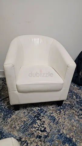 Two Cream Armchair with glass table— good condition