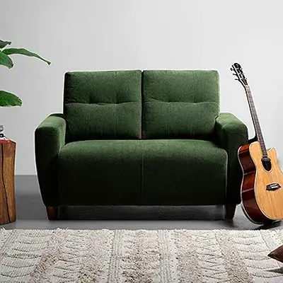 Avocado green boucle fabric loveseat