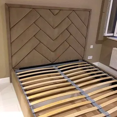 King size upholstered bed frame with chevron headboard - good condition