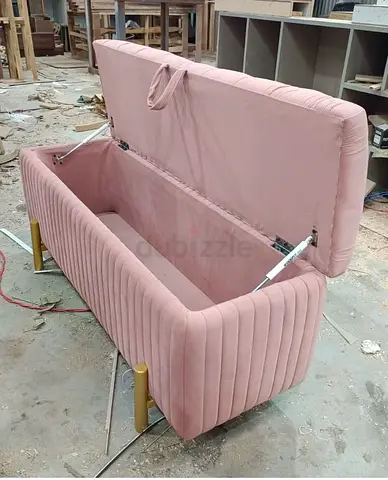 Pink Upholstered Storage Bench/Ottoman with Lift-Up Lid