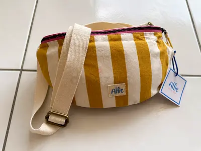 Alfie striped canvas waist bag / crossbody pouch - mustard  white