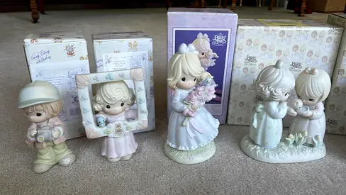 Precious Moments porcelain figurine pieces some with original boxes