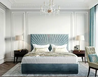 Queen size upholstered bed with tufted velvet headboard - teal