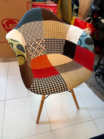 IKEA Patchwork Upholstered Accent Chair with Wooden Legs