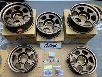 5 PCS RIMS AND TIRES ORIGINAL RAYS VOLK RACING RIMS FOR SUZUKI JIMNY SIZE 16 X 6 -5 OFFSET