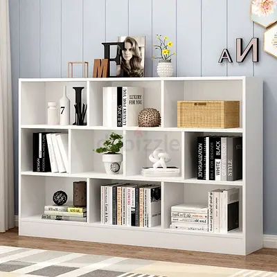 White Modern Open Bookcase / Storage Shelf - 3 Tier, 10 Compartments