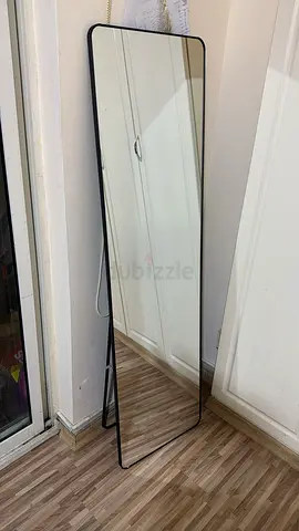 Full-length Leaning Floor Mirror with Slim Black Frame