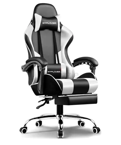Black White GTPlayer Racing Style Gaming/Office Chair with Footrest