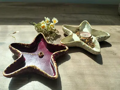 Pair of Star-Shaped Decorative Trays - Ceramic Jewelry Dishes