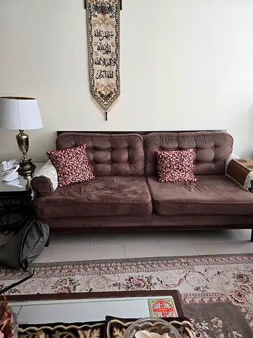 3-seater brown fabric sofa in good condition plus 2 seater plus 2 seater