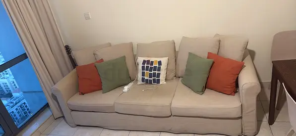 Beige 3-seater Sofa with Removable Cushions