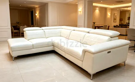 Genuine white leather L-shaped sectional sofa — excellent condition