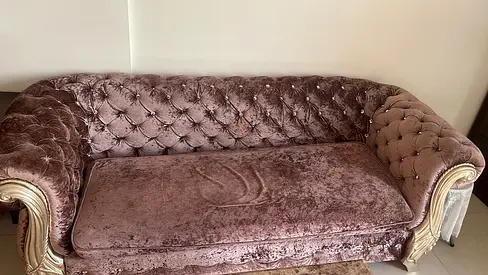 Vintage tufted velvet 3-seater sofa — dusty mauve full set 1200aed
