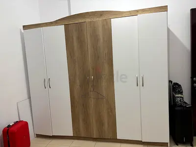 Large 6 Door Wardrobe / Armoire in White and Wood Finish