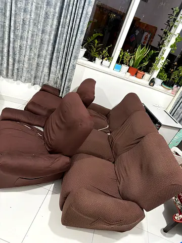 Brown 3-seater +1 + 1Reclining Sofa Set - Cover was damaged.