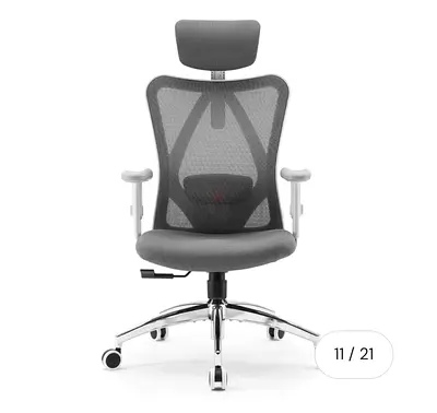 Ergonomic Mesh Office Chair with Headrest — Grey, Good Condition