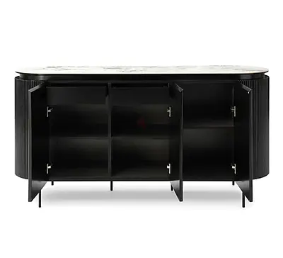 Black modern elegance oval Sideboard Cabinet with Marble Top — 4-Door Storage