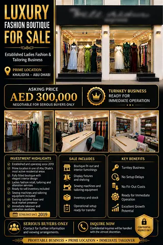 Luxury Women’s Fashion Boutique for Sale – Abu Dhabi | للبيع / بوتيك أزياء نسائية راقٍ