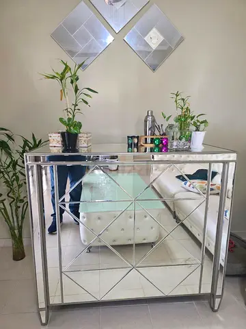 BAR- Luxury Mirrored Bar Cabinet / Wine Console with Glass  Bottle Storage