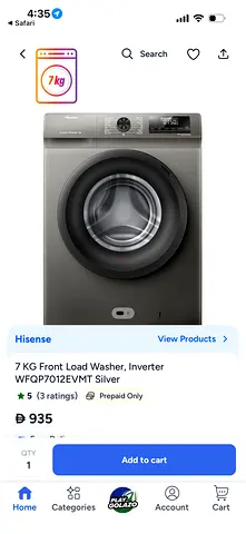 6 MONTHS OLD Hisense 7kg Front Load Washer BARELY USED - Inverter, Silver (WFQP7012EVMT)