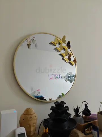Round Gold Wall Mirror with Decorative Butterflies - 60cm