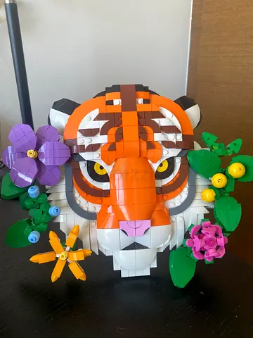 LEGO-style Tiger Head with Flower Base - Display Model, Like New