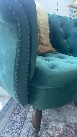 Green Velvet Tufted Accent Armchair with Studded Trim