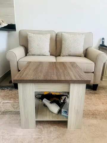 Compact wooden coffee table with storage - light oak finish