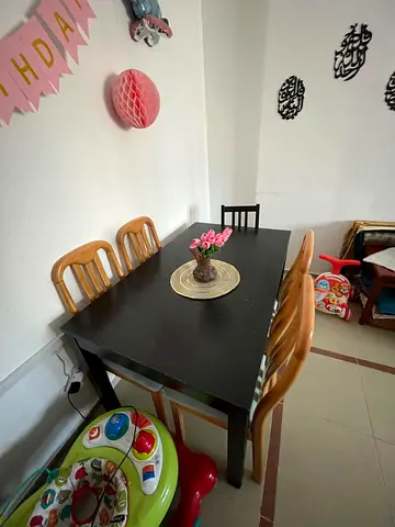 Used 6-Seater Black Wooden Dining Table with Mixed Chairs