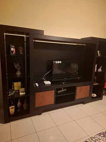 Large Wooden Entertainment Unit / TV Wall Cabinet - Brown, Good Condition