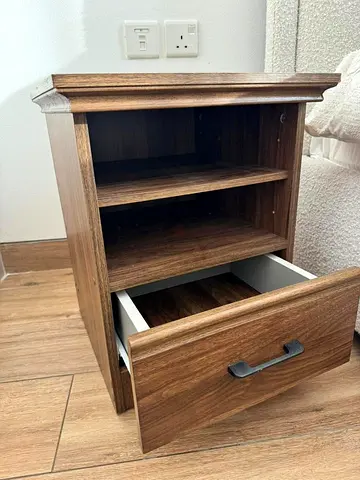 Solid Wood-Style Bedside Table with Drawer and Shelves