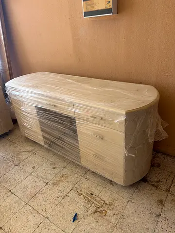 White curved wooden TV cabinet / entertainment unit - good condition