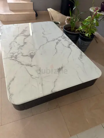 Rectangular Coffee Table with White Marble Top and Dark Wood Base
