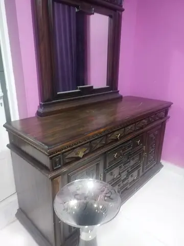 Solid wood dresser with mirror - classic dark finish