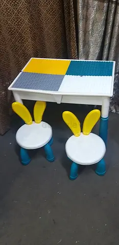 Kids activity table with two bunny-seat stools - good condition